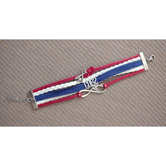 Baseball Cubs Charm Bracelet Rope Braided Band Chicago Red White Blue - Picture 10 of 11